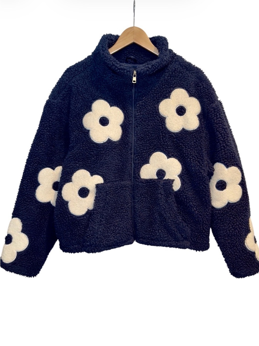 Mark Edwards Medium Sherpa Jacket Zip Navy Floral Daisy